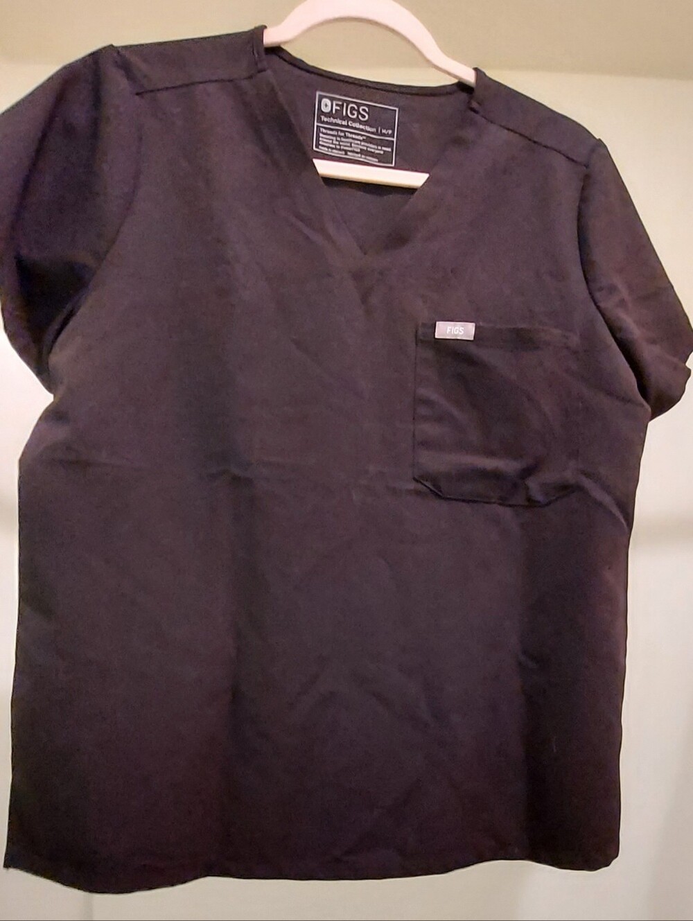 Figs Black V-Neck Medical Scrub Top with Chest Pocket